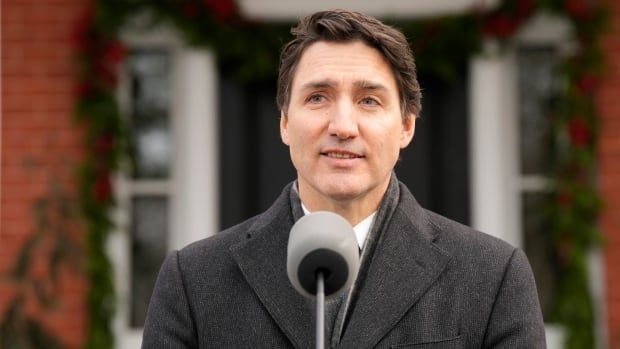 Prime Minister Justin Trudeau speaks to media outside Rideau Cottage in Ottawa on Monday, Jan.6, 2025, announcing he will step down as Liberal leader and prime minister following a leadership race.