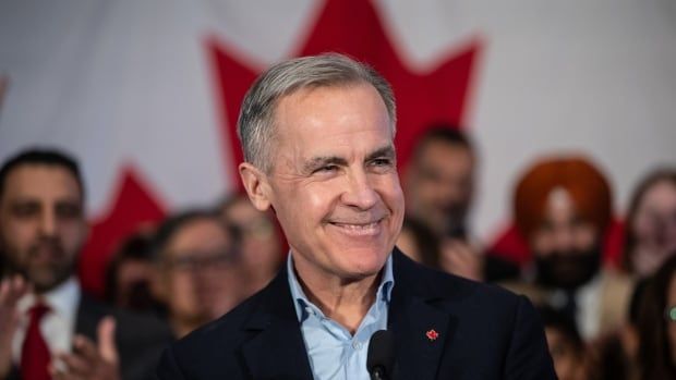 Mark Carney smiles during his Liberal leader campaign launch in Edmonton, on Thursday January 16, 2025.