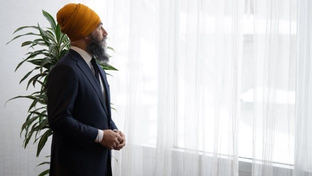 NDP Leader Jagmeet Singh waits to speak to the media in Montreal on Thursday, Feb. 6, 2025. THE CANADIAN PRESS/Christinne Muschi