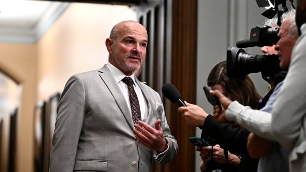 Liberal MP Randy Boissonnault taking questions from reporters in Ottawa on October 9, 2024.