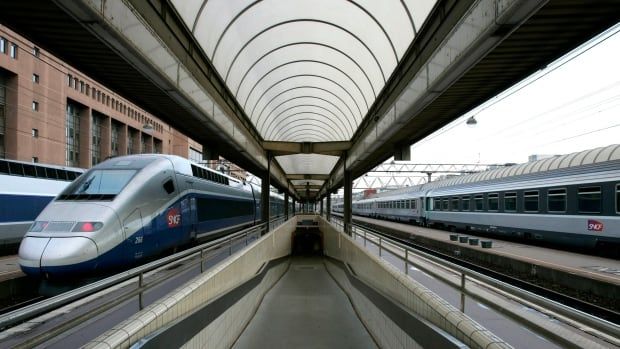 two trains at a station