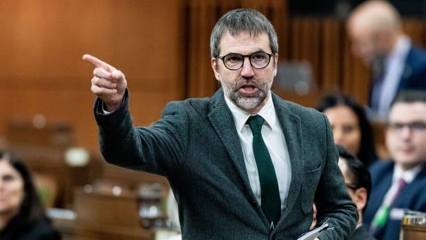 Minister of Environment and Climate Change Steven Guilbeault rises during Question Period in the House of Commons on Parliament Hill in Ottawa, on Thursday, Oct. 10, 2024. THE CANADIAN PRESS/Spencer Colby