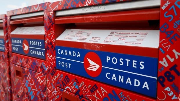 Mail boxes are seen at Canada Post's main plant in Calgary, Alta., Saturday, May 9, 2020, amid a worldwide COVID-19 pandemic. 