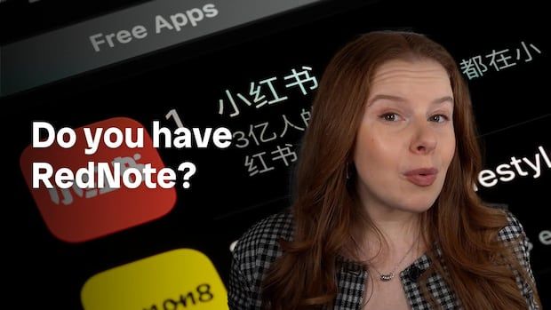 CBC reporter superimposed over an image of RedNote app 