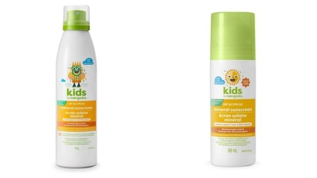 Two bottle of sunscreen are shown.