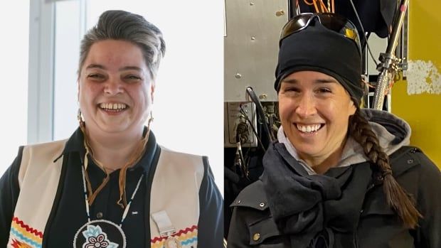 Two Indigenous women smile at camera for a photo.