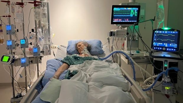 MaryAnn Harris in hospital on a ventilator. 