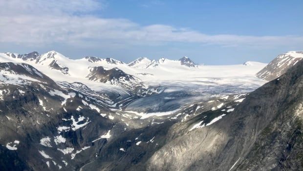 Snow in a mountain range.