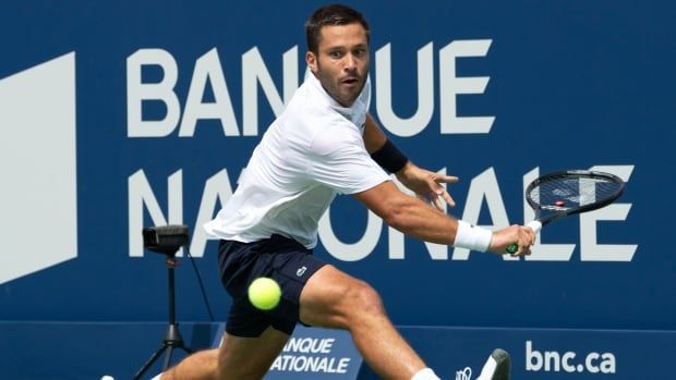 Canadian male tennis player Alexis Galarneau competing the National Bank Open tennis tournament, Tuesday, August 6, 2024 in Montreal.