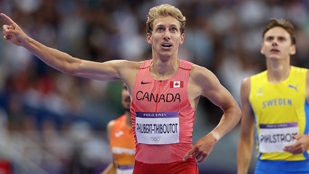 Canadian runner Charles Philibert-Thiboutot reacts during the men's 1,500-metre repechage round at the Paris Olympics on Aug. 3, 2024.