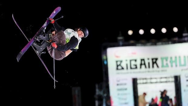 Canadian men's freestyle skier competes in the big air final at the season-opening World Cup event in Chur, Switzerland on Oct. 18, 2024.