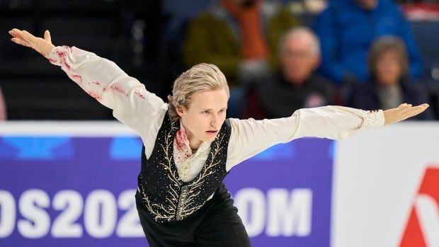 A figure skater competes.