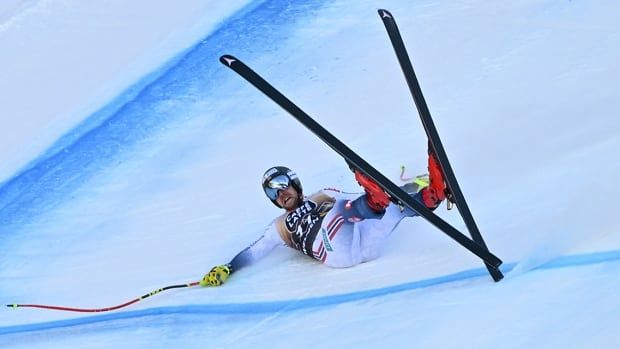 Norwegian skier Aleksander Aamodt Kilde crashes out during a World Cup mens downhill on Jan. 13, 2024 in Wengen, Switzerland.