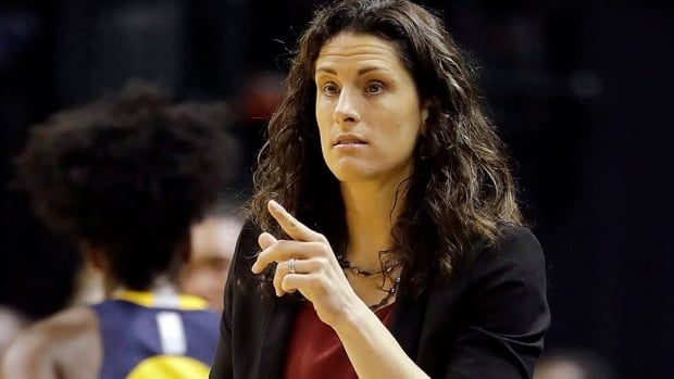 Indiana Fever head coach Stephanie White questions a call during a WNBA regular-season game against the Connecticut Sun on Sept. 13, 2016, in Uncasville, Conn.