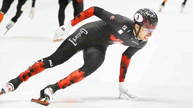 William Dandjinou of Montreal took top spot in Saturday's 1500-metre short track speed skating World Tour race race on home soil.