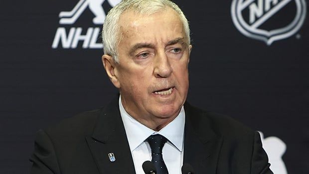 Luc Tardif, excecutive director of the International Ice Hockey Federation, speaks with the media on Feb 2, 2024 at Scotiabank Arena in Toronto, Ontario, Canada.