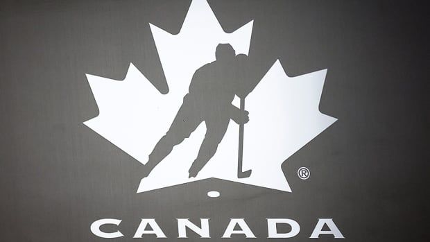 A Hockey Canada logo is pictured on the door to the organization's head office in Calgary.