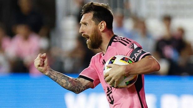 Inter Miami's Argentine forward Lionel Messi clenches his right hand while celebrating his goal during the Major League Soccer Eastern Conference semifinal second leg against Atlanta United FC at Chase Stadium in Fort Lauderdale, Florida, on Nov. 9, 2024. 