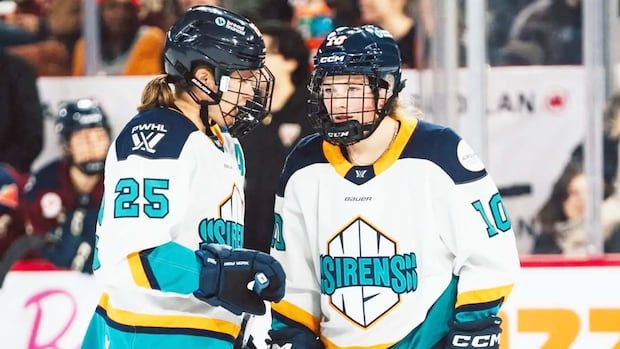 two female hockey players on ice