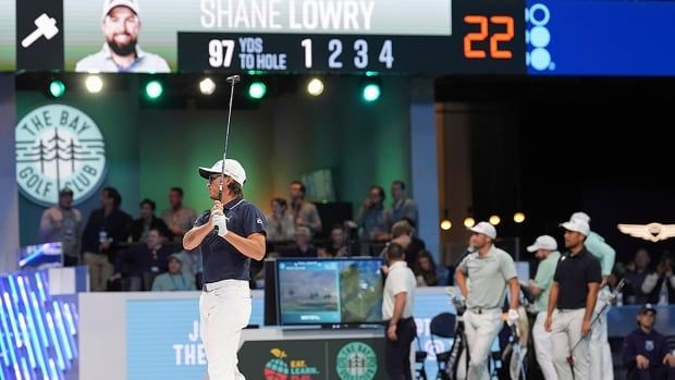 Rickie Fowler of New York Golf Club tees off on the first hole during the inaugural match of Tomorrow's Golf League against The Bay Golf Club on January 7, 2025 in Palm Beach Gardens, Florida. 