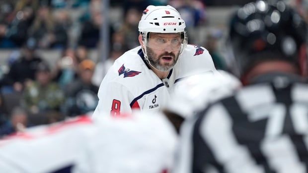 Male hockey player waits for face off