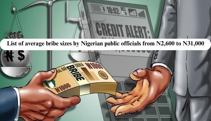 List of average bribe sizes by 12 Nigerian public officials from N2,600 to N31,000