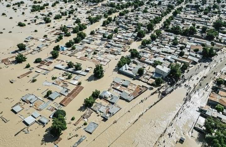 Flooded aerial view of Maiduguri town Tuesday morning.