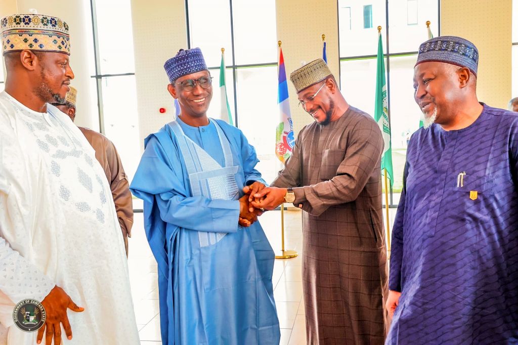 R-L: Minister of Defence, Badaru Abubakar, Governor Dauda Lawal of Zamfara State, NSA Nuhu Ribadu and Governor Dikko Radda of Katsina State at the NSA’s office in Abuja on Tuesday