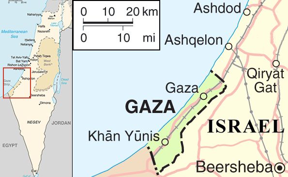 Gaza on map used to illustrate the story. [Photo credit: Wikipedia]