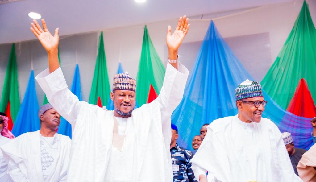 Governor Dikko Radda and former President Muhammadu Buhari during the caucus meeting