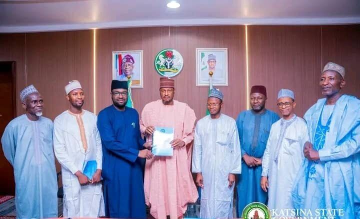 Governor Dikko Radda (centre) receives the panel report on health institutions in Katsina (PHOTO CREDIT: Katsina State Government)