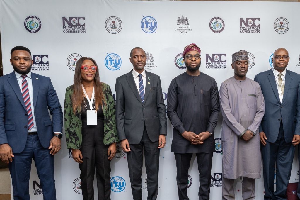 L-R: Nigeria National Consultant, International Telecommunication Union (ITU), Ogundipe Olubunmi; Permanent Secretary, Federal Ministry of Communications, Innovation and Digital Economy (FMoCIDE), Faruk Yabo; Minister of Communications, Bosun Tijani; Executive Vice Chairman/Chief Executive Officer, Nigerian Communications Commission, Aminu Maida; Secretary, Universal Service Provision Fund, Yomi Arowosafe and West Africa Area Representative, ITU, Ali Badiel, during the Industry-focused Stakeholders Engagement Session organised by the USPF of the Commission in collaboration with ITU and United Kingdom Foreign, Commonwealth & Development Office (UK FCDO), in Lagos on Thursday