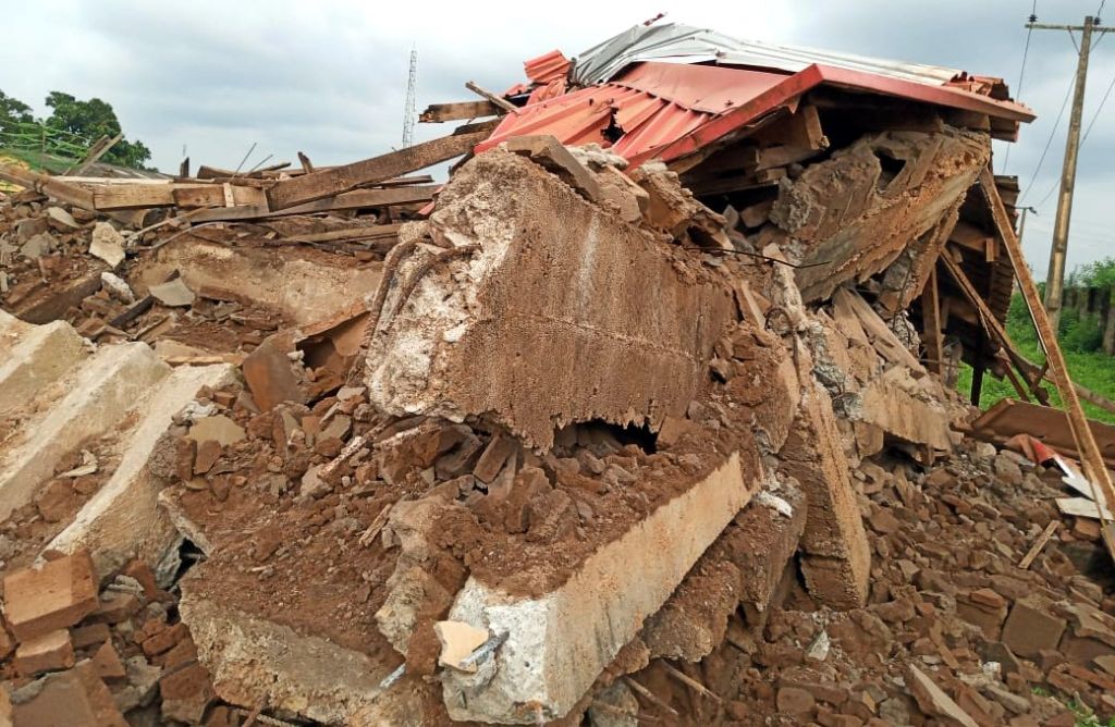 Site of a collapsed building