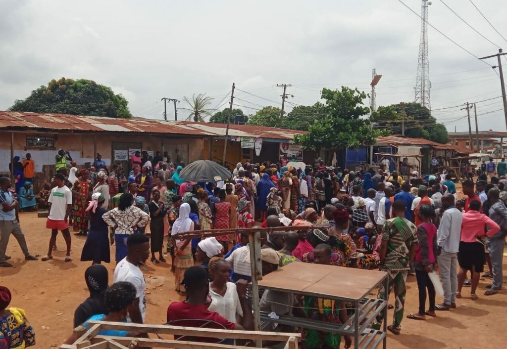 Voters on queue waiting to vote