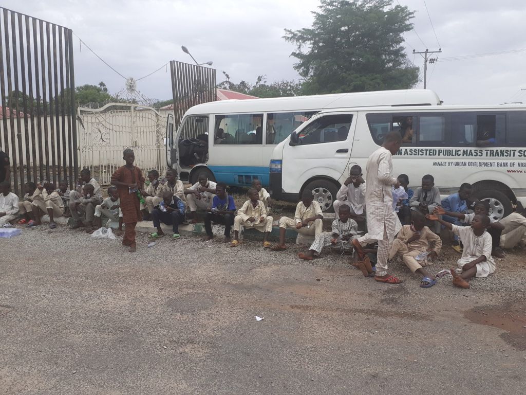 Stranded Almajiris from Nasaraw State at the entrance of Taraba SSGs office.