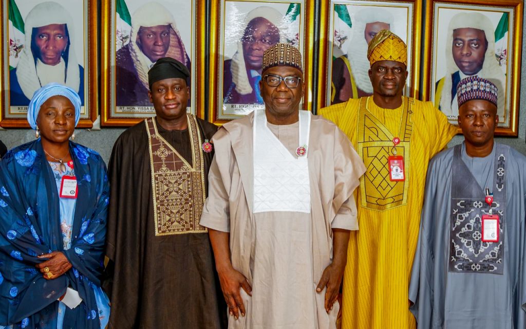 L-R: Deputy Chief Whip Kwara State House of Assembly, Hon. Mariam Yusuf Aladi; Speaker Kwara State House of Assembly, Hon. Yakubu Danladi-Salihu; Governor Abdulrahman Abdulrazaq; Deputy Speaker Kwara State House of Assembly, Hon. Olayiwola Ojo; and Majority Leader Kwara State House of Assembly, Hon. Abdulkadir Oba Magaji; during budget presentation on Friday.