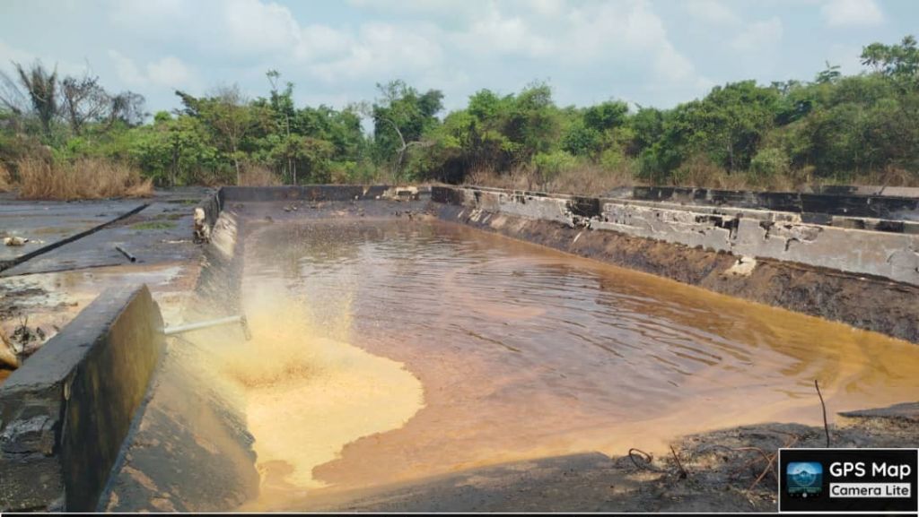 Illegal bunkering site in Bayelsa used by oil thieves to store adulterated diesel seized by troops of the Nigerian Army