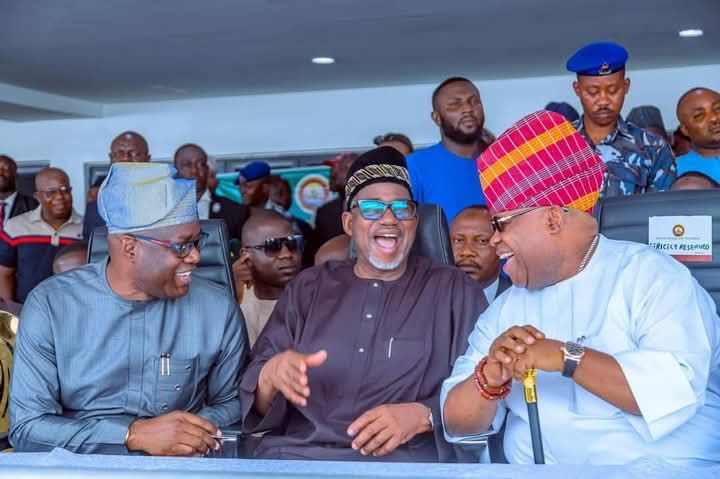 L-R: Gov. Seyi Makinde of Oyo State, his Bauchi counterpart, Bala Mohammed and Gov. Ademola Adeleke at the swearing-in ceremony in Osogbo