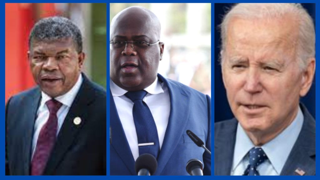 From Left President of Angola, João Manuel Gonçalves Lourenço, President of the DRC, Félix Antoine Tshisekedi Tshilombo i, and US President Joseph R. Biden Jr.