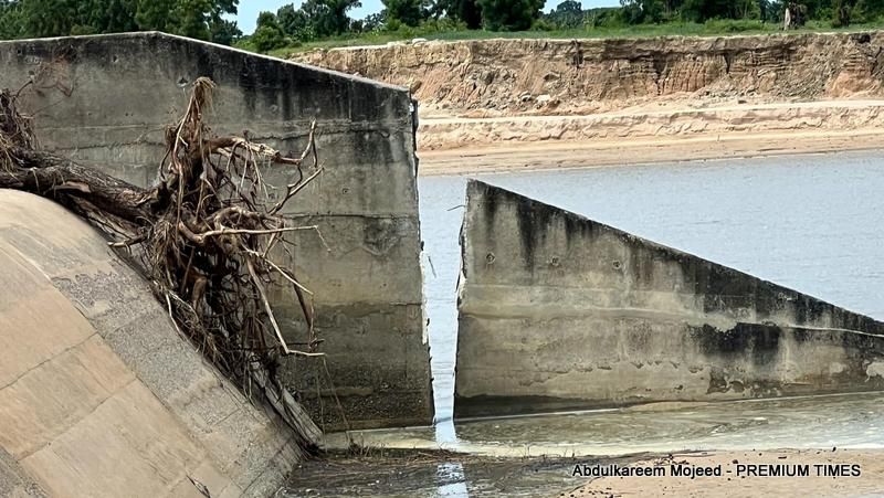 Section of Alua Dam in Maiduguri that collapsed ( Photo Credit: PREMIUM TIMES)