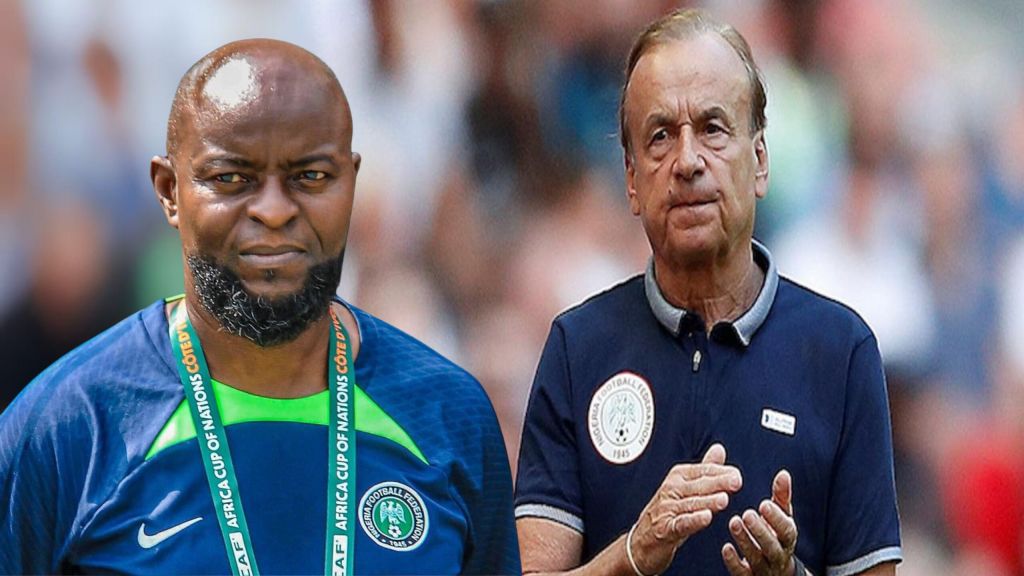 A collage of Finidi Georgeand Gernot Rohr