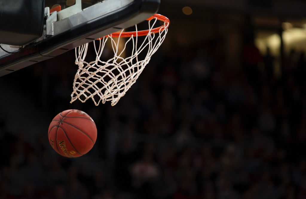 Basketball hoop in basketball court