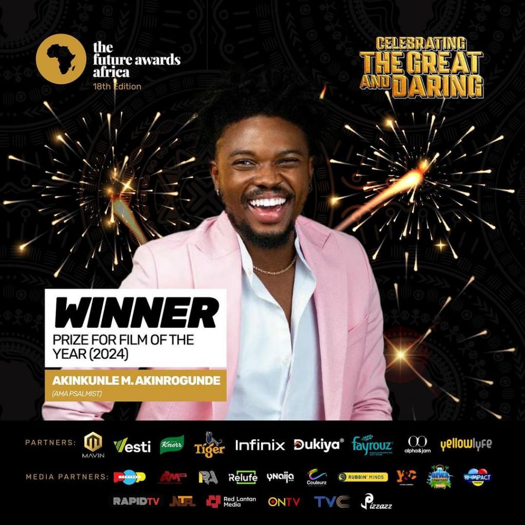 Michael ‘Ama Psalmist’ Akinrogude wins the 18th edition TFAA Prize for Film of the Year [Instagram/@thefutureawardsafrica]