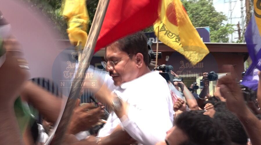 APCC chief Bhupen Kumar Borah protesting against the smart meters