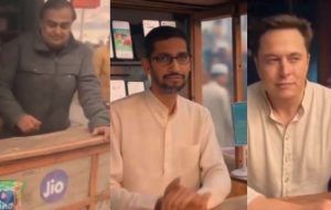 Viral video Ambani, Musk, Sundar Pichai set up stalls at Mahakumbh