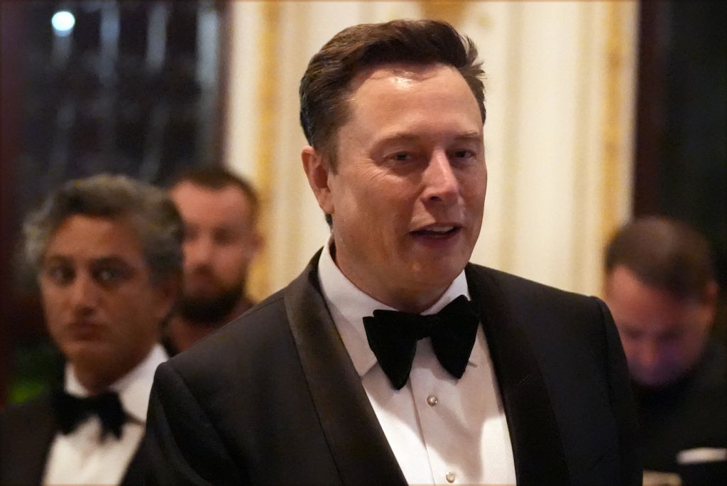 Elon Musk arrives before President-elect Donald Trump during an America First Policy Institute gala at his Mar-a-Lago estate, Thursday, Nov. 14, 2024, in Palm Beach, Fla. (AP Photo/Alex Brandon)