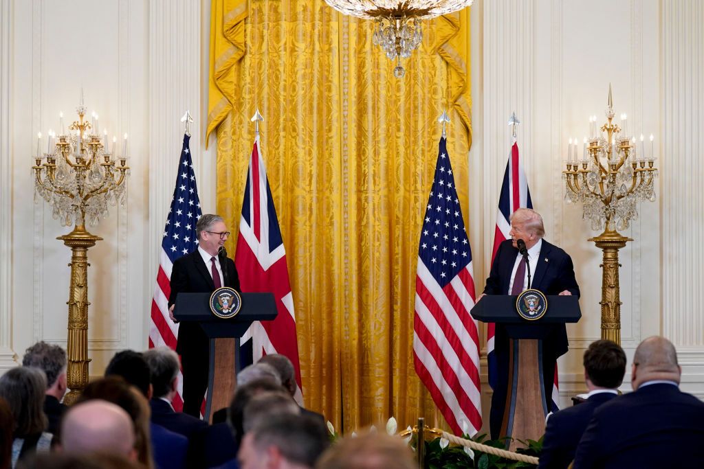 Keir Starmer and Donald Trump during a news conference in the East Room of the White House.