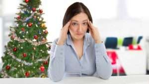 Woman in office at Christmas