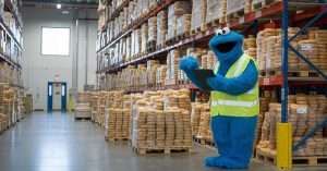 Cookie Monster checking cookie reserve