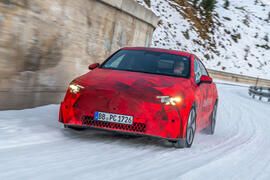 Mercedes Benz CLA prototype on snowy road   front cornering